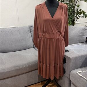 torrid Rust Brown Long Sleeve Wrap Tiered Midi Dress